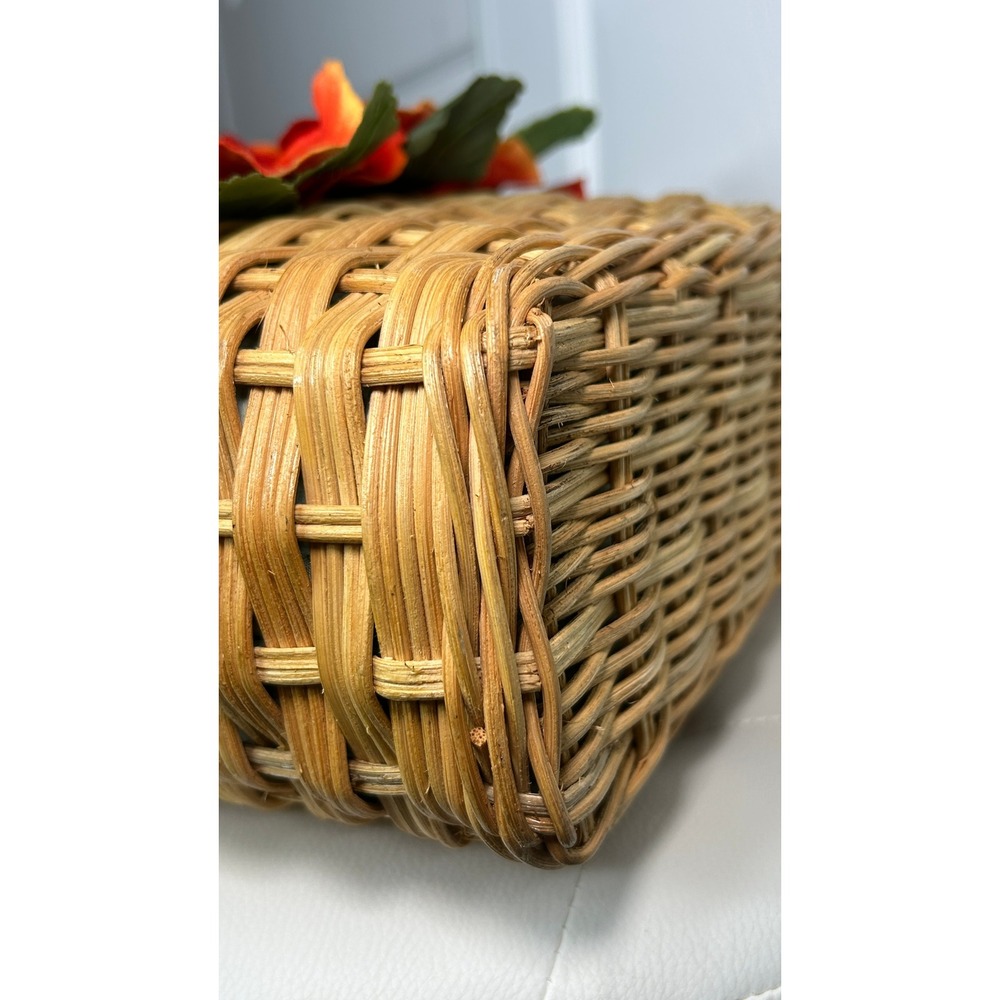 Kate Spade Rare Novelty Wicker Basket Tote Orange Pansy Floral Picnic Bag - Picture 11 of 12